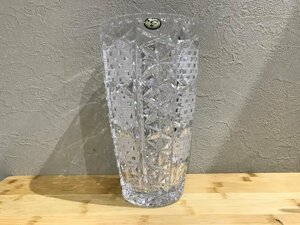 BOHEMIA ボヘミア クリスタルカット ガラス花瓶 口径約12㎝ 高さ約24.5㎝ 骨董 花器 花入 生花 壷 花瓶 中古