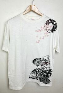 花鳥風月 和柄刺繍　Tシャツ コットン100% 桜吹雪 和洋服 桜 さくら メンズX Lサイズ