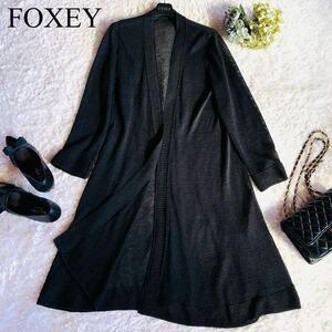 『定価10万』美品 フォクシー FOXEY ロングカーディガン リネンブレンド Cardigan(Otavia) 2023年製 現行 ブラック 43431