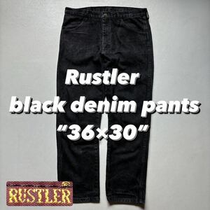 Rustler black denim pants “36×30” ラスラー ブラックデニムパンツ ジーンズ ジーパン 色落ち 縦落ち 乱落ち 雰囲気系 古着 ボトムス