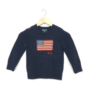 ◆POLO RALPH LAUREN ポロラルフローレン 長袖ニット キッズサイズ110◆ ネイビー コットン メンズ 星条旗 国旗 セーター トップス 子供服