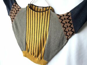 希少 70s80s issey miyake イッセイミヤケ デザインニットプルオーバー シャツジャケット 黒黄青紺茶グレー 古着ビンテージ