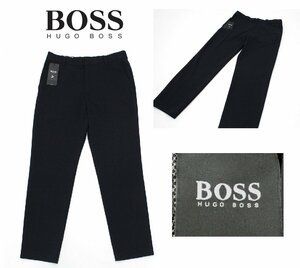 6万新品◆48＝M◆HUGO BOSS レーヨンブレンド スリムフィット センタープレス 腰ゴム入りストレッチ多機能パンツ 濃青『Banks1_SPW_P』1円