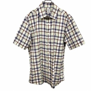 ユニクロ UNIQLO シャツ チェック 胸ポケット 半袖 ショートスリーブ 綿100% コットン100% L 緑×青×茶×オレンジ×白 メンズ