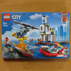 LEGO ビーチポリスと消防隊★ミニフィギュア4体+サメ+魚+警察の交番+ボート2隻+ヘリコプター★レゴ シティ セット 60308 city