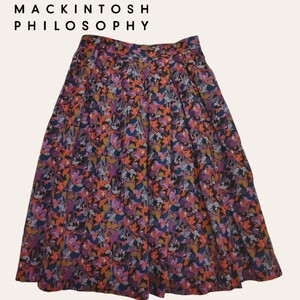 【美品】MACKINTOSH PHILOSOPHY / マッキントッシュ レディース 総柄 タックフレアスカート ミモレ丈 36サイズ I-4709