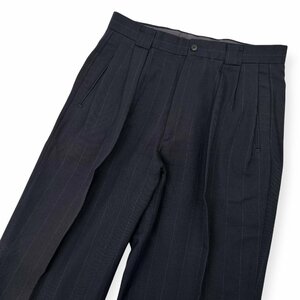 シルク混◆ビンテージ renoma PARIS homme レノマ 毛&絹 ストライプ ウール タック入り スラックスパンツ サイズ 50 /ネイビー/日本製品