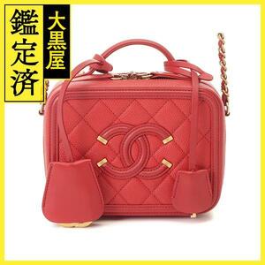 CHANEL シャネル CCフィリグリー バニティバッグ レッド／ＧＰ キャビアスキン【430】2148103639364