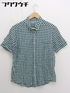 ◇ ◎ green label relaxing UNITED ARROWS チェック ボタンダウン BD 半袖 シャツ サイズM グリーン ホワイト メンズ