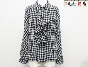 シャネル CHANEL 09P 千鳥格子 シルク ジャケット P34906V25167 サイズ40 リボン ブラウス 美品 シャツジャケット