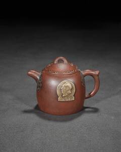 【聚寳齋*紫砂精彫 紫砂壺*秦權壺】茶壺 茶道具 中国古美術 時代物 容量：300cc