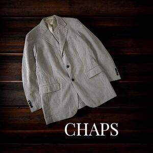 美品 CHAPS シアサッカー テーラード ジャケット ギンガムチェック チャップス メンズ テーラードジャケット グレー 春夏最適 XL相当