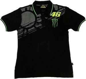 VR46 MONSTER ENERGY モンスターエナジー メッシュデザインVR46×モンスターエナジー 半袖 ポロシャツ （ブラック） (L) [並行輸入品]