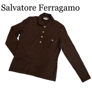 【1円～】Salvatore Ferragamo サルヴァトーレフェラガモ 長袖 ニット トップス ブラウン Sサイズ レディース