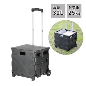 蓋付き キャリーカート 30L 耐荷重25kg 折り畳み アウトドアワゴン ブラック キャンプ 公園 運動会 荷物 移動 ショッピング アウトドア