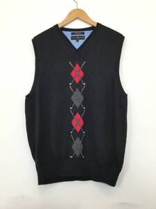 TOMMY HILFIGER トミーヒルフィガー コットンニット ベスト ニットベスト メンズM 黒系 良品綺麗 