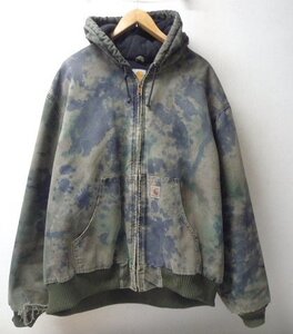 ◆Carhartt　カーハート 2XL 90s 希少柄 総柄　　ダメージ 襤褸 裏地付 防寒 アクティブ パーカー サイズ2XL 迷彩　ドリップ