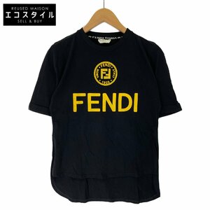 FENDI フェンディ FS7045 A43A 18SS ブラック サイドスリット ロゴTシャツ ブラック XS トップス コットン レディース 中古