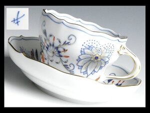 n697 Meissen マイセン 高級シリーズ ブルーオニオン レッド＆ゴールド 金彩 カップ＆ソーサー