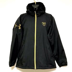 美品☆UNDER ARMOUR/アンダーアーマー☆ウインドブレーカー☆パーカー☆裏地メッシュ/ナイロンジャケット/ジャージ/黒×金/L