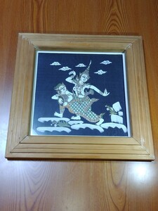 A675 中古品 タイシルク絵画 タイ古典民族布絵 布絵 シルク絵画 額入り