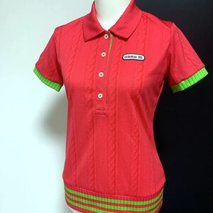 ★adidas アディダス テーラーメイド ゴルフ ケーブル編みプリント 半袖ポロシャツ 赤系 S レディース