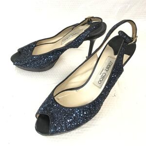 イタリア製★ジミーチュウ/jimmy choo★バックストラップサンダル/オープントゥ【37.5/紺/NAVY】パンプス/靴/Shoes/sandal◆Q-298