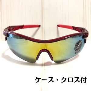 スポーツサングラス レッド ミラーレンズ ケース付 UV４００ サイクリング 自転車 ラン 釣り 軽量 丈夫 赤 ミラー サングラス セット