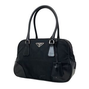 1円 ◆ PRADA プラダ ハンドバッグ ミニボストン ボーリングバッグ 三角ロゴプレート NERO 黒 ブラック ナイロン レザー B10762