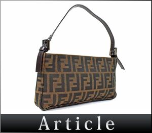 179505〇 FENDI フェンディ ズッカ柄 ショルダーバッグ セミショルダー バッグ 8BR042 ナイロン レザー ブラウン レディース/ B