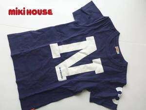 美品 MIKI HOUSE ミキハウス ★　紺　ネイビー　ロゴ刺繍　半袖　Tシャツ　XS相当