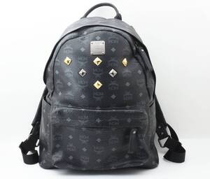 1円 MCM　エムシーエム　ヴィセトス　スタッズ　ロゴグラム　バックパック　リュックサック　レザー　E4386　24-4134