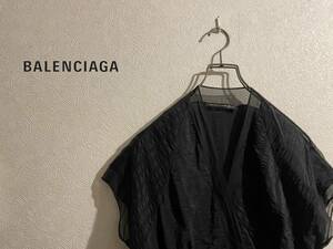 ◯ BALENCIAGA シアサッカー シフォン シルク ワンピース / バレンシアガ ノースリーブ フレンチスリーブ ブラック 黒 38 Ladies #Sirchive