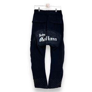 John Galliano design logo pants ジョンガリアーノ ベロア ペイントデザイン ロゴ バナナパンツ 希少 裾ペイント カーゴパンツ アーカイブ