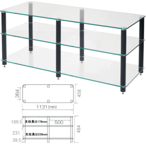 AV03GB 棚板クリアガラス・支柱ブラック オーディオラック Sound Magic サウンドマジック