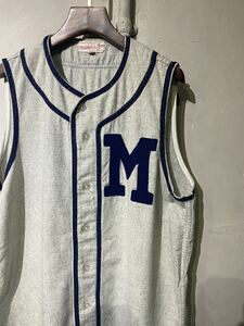 【即決】mitchell&ness ミッチェルアンドネス ヴィンテージベースボールシャツ 刺繍タグ グレーネイビー USA アメリカ製古着 ビンテージ 42