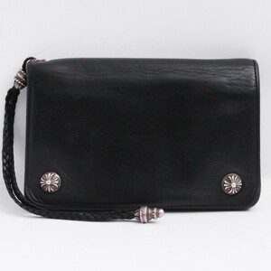 CHROME HEARTS 2ジップ ウォレット クロスボタン withストラップ ブラックレザー クロムハーツ 二つ折り財布 2 zip wallet