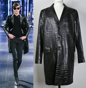 15AW SAINT LAURENT PARIS by Hedi Sliman サンローランパリ クロコ エンボス カーフ レザー コート 56 b6451