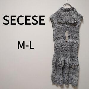 【SECESE】ノースリーブプリーツワンピース(M‐L)幾何学模様＊ひざ丈