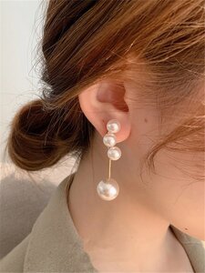 hzh406★レディース ピアス クシュミール フェイクパール ロングイヤリング シンプル フレンチピアス