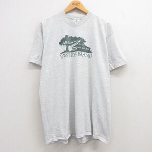 XL/古着 リー Lee 半袖 ビンテージ Tシャツ メンズ 90s 木 家 ポーリーズアイランド 大きいサイズ クルーネック 薄グレー 霜降り 23jul