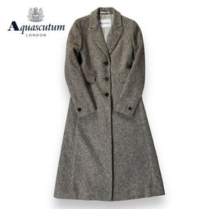 【美品】Aquascutum アクアスキュータム ウール チェスター コート ロングコート Sサイズ グレー 日本製 レナウン