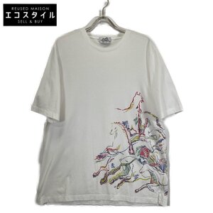 HERMES エルメス ホワイト カルヴァガード ホース Tシャツ ホワイト XL トップス コットン メンズ 中古