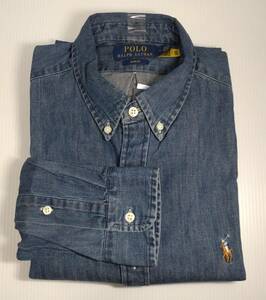 【新品】USA購入 POLO RALPH LAUREN DENIM BUTTON DOWN SHIRT Msize SLIM FIT ラルフローレン デニム コットン ボタンダウン 長袖