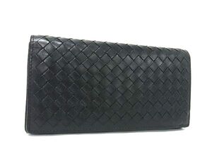 1円 ■美品■ BOTTEGA VENETA ボッテガヴェネタ イントレチャート レザー 二つ折り 長財布 ウォレット 札入れ 小銭入れ ブラック系 FE5856