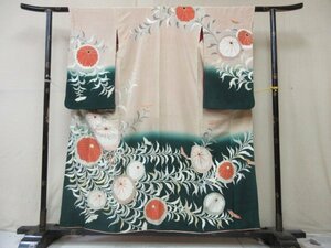 1円 中古 正絹 着物 訪問着 縮緬 式典 和装 和服 アンティーク 染め分け 菊 枝花 かわいい 高級 袷 身丈145cm 裄62cm【夢職】★★★