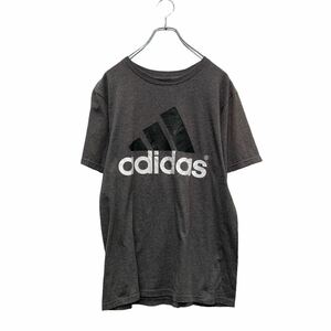 adidas 半袖 ロゴTシャツ M グレー ブラック アディダス クルーネック ビッグロゴ 古着卸 アメリカ仕入 a604-6606