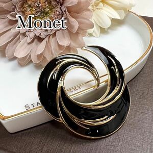 【華やか】Monet モネ　ブラック×ゴールド　ブローチ　洋装　和装　アンティーク　ヴィンテージ
