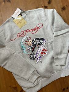 ★ ED HARDY エドハーディー　トレーナー　スウェット　　裏起毛　杢ベージュ　M 黒豹　1363