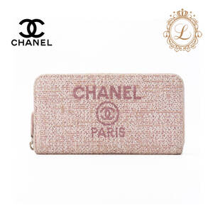 CHANEL シャネル ドーヴィル ラウンド長財布 キャンバス ピンク（ゴールド金具）レディースウォレット 折財布 レディース財布 【中古】【